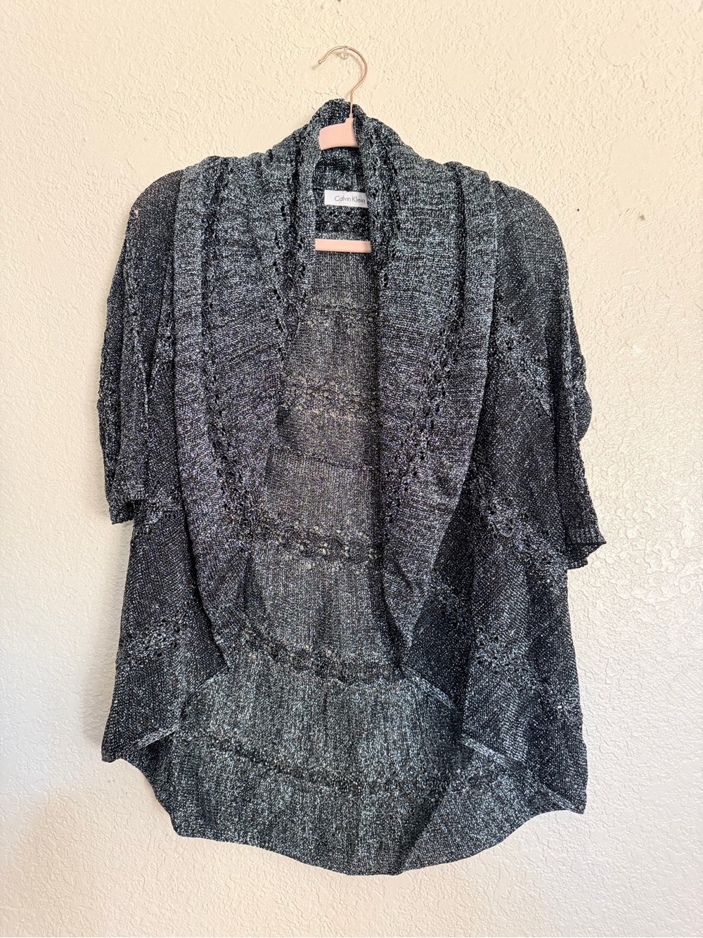Calvin Klein Heathered Gray Open-Front Knit Cardigan